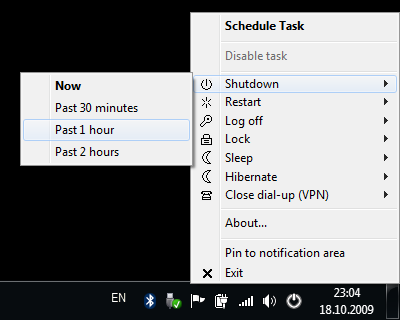Right click menu with one-click scheduling option | Airytec Switch Off screenshot